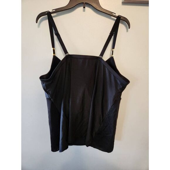 Lane Bryant Cacique Swim Twist Front Tankini Top Black Plus Size 44D - Picture 3 of 3